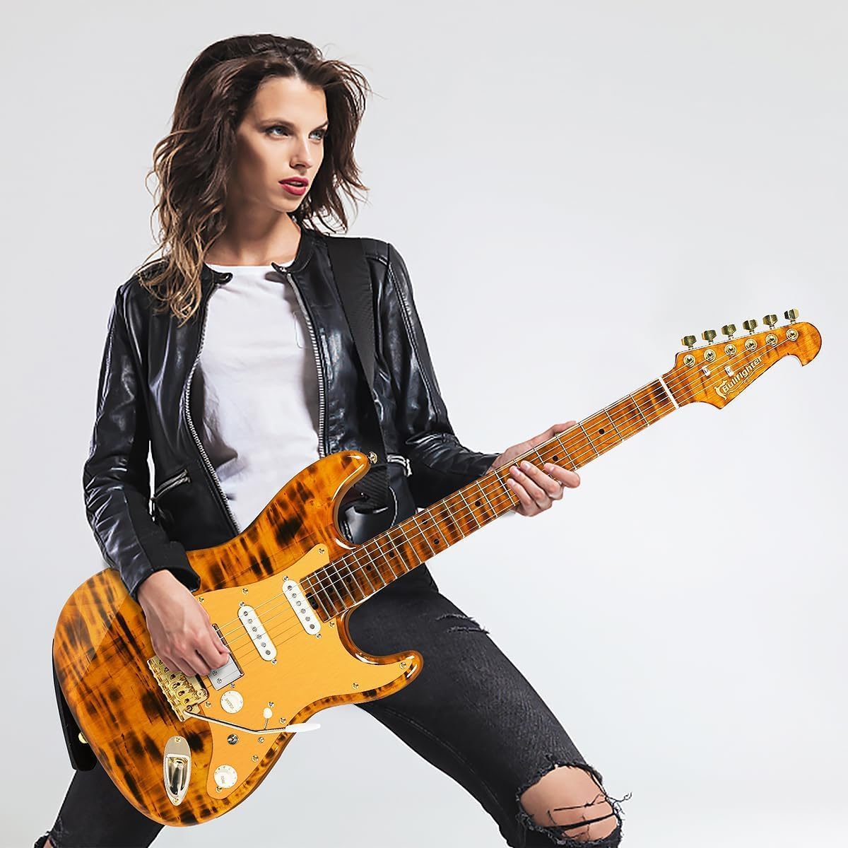 Bullfighter Electric Guitar Travel Guitar Set with Accessory Set ST Type Adult Beginner Musical Instrument Rock Pro Performance Electric Guitar Set-D190 (D-190-1)