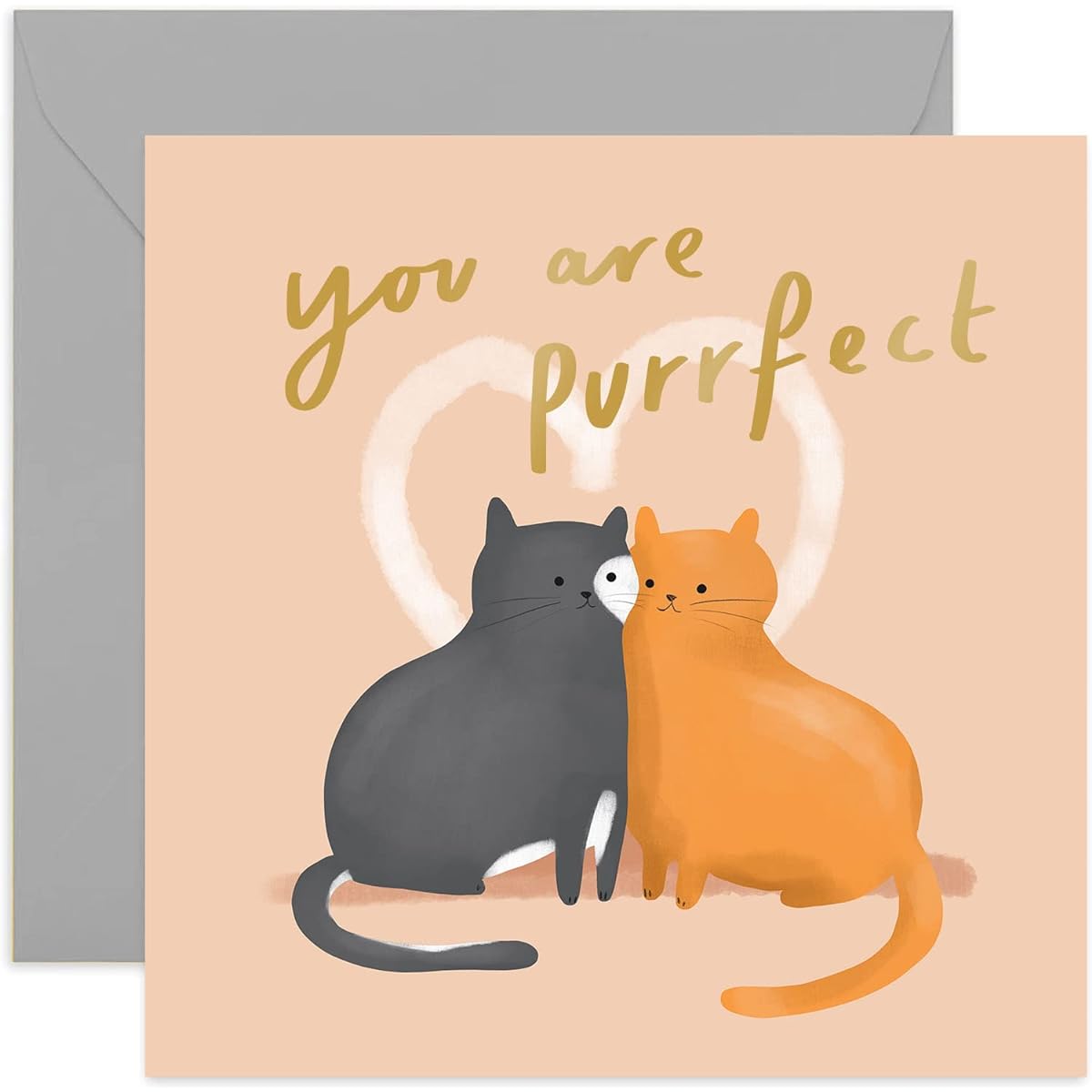 Old English Co. You Are Purrfect Cat Anniversary Card - Gold Foil Cat Kitten Romance Greeting Card | For Girlfriend, Boyfriend, Husband, Wife | Blank Inside & Includes Envelope