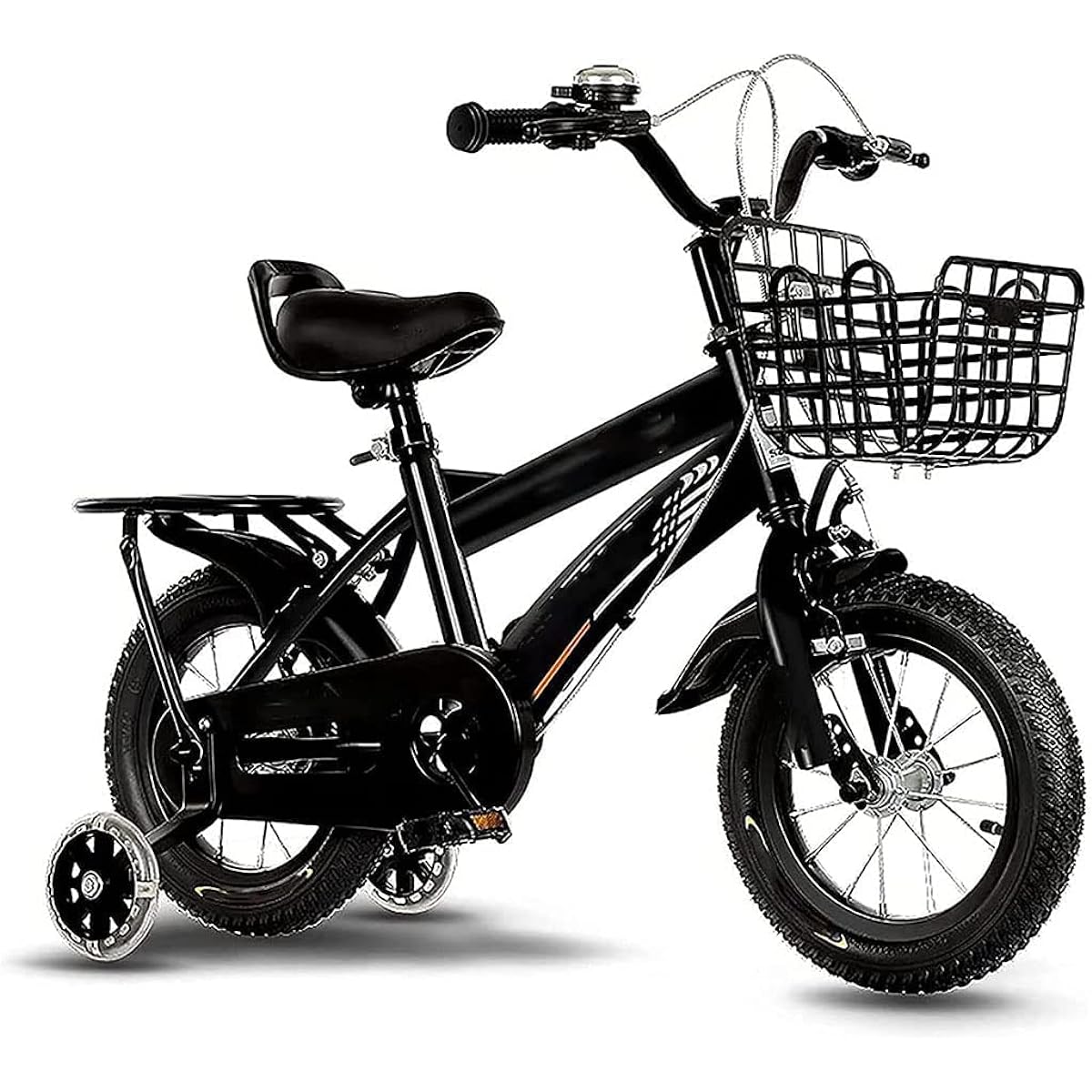 Children's bike for ages 2-12 Kids bike Toddler bike Bicycle 12, 14, 16, 18, 20 inch Flashing training wheels, rear seat, safe and durable Perfect for boys and girls Perfect birthday gift, black, 12in