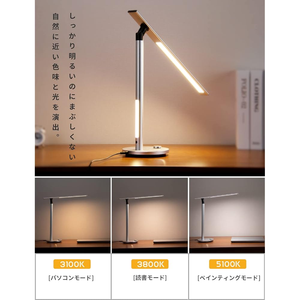 Desk Light LED Eye-friendly Desk Lamp LED Stand Light ASSEUI High Color Rendering Ra92 Tabletop Light Stylish 3 Toning Levels Stepless Dimming Includes Dial Switch Easy Operation Angle Adjustable Night Light Included PC Work/Work/Study/Reading Light