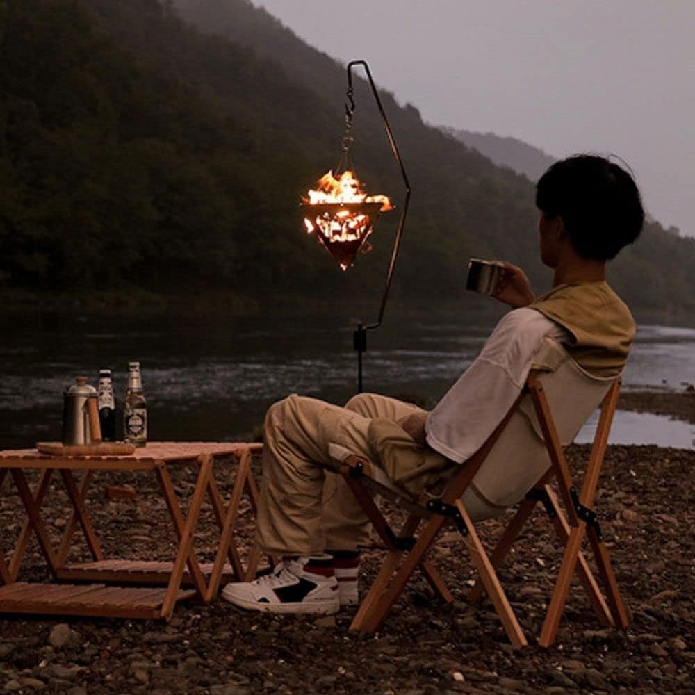 Bonfire stand, fire stand, fire blowing stick, foldable, lightweight, compact, fire starter, stylish, solo, solo camping, bonfire, hanging, stainless steel, outdoor (bag included)