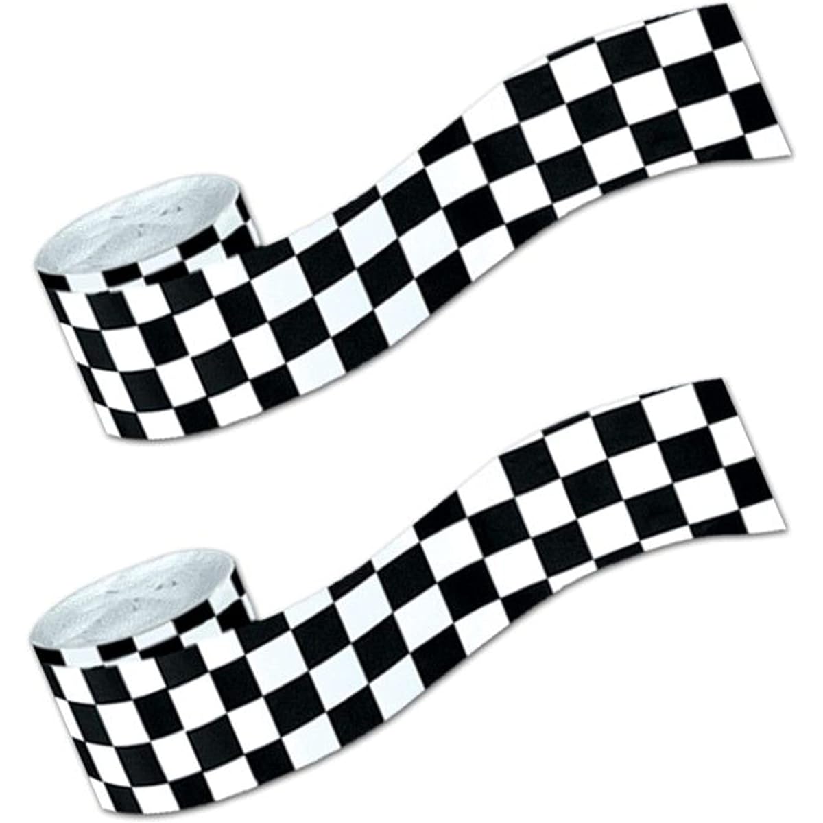 Race Party Black and White Checkered Paper Crepe Streamer Decorations 30' Length (2 Pack)