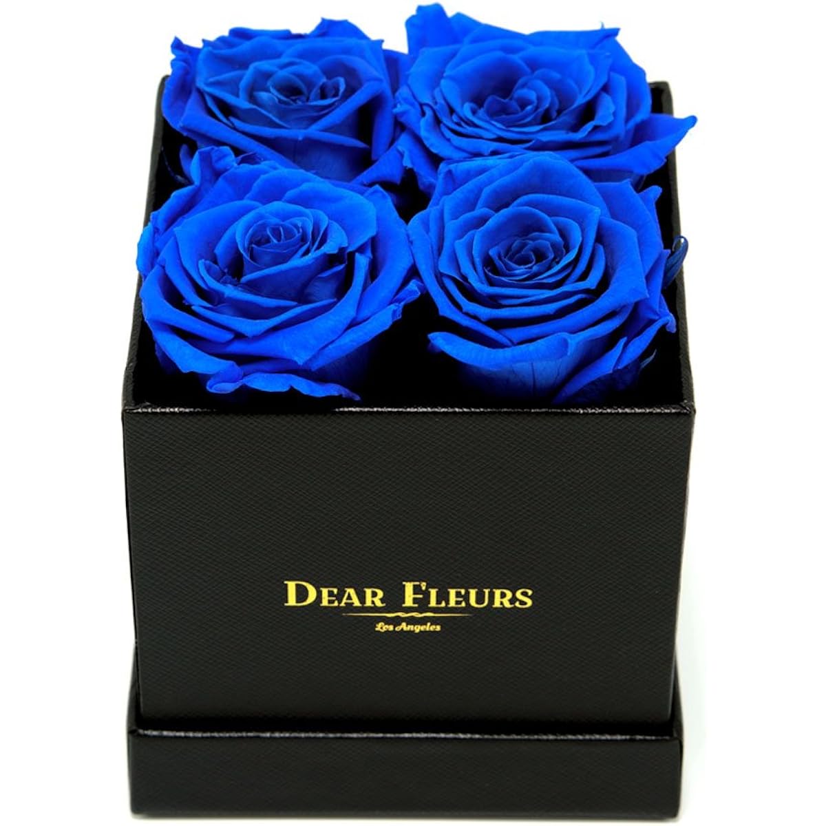 Small Square Roses | Real Roses that last a year | Preserved Roses in a Box (Royal Blue with Black Leather Finish Box)