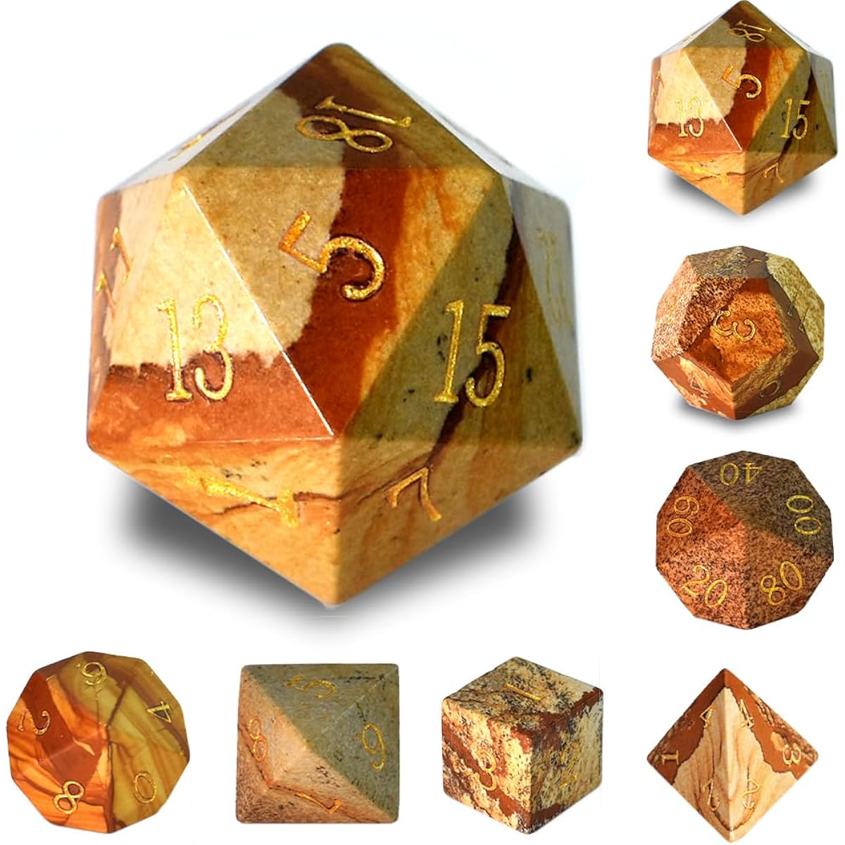 Luxdemon Picture Stone DND Dice Set, Genuine Gemstone Dice, Polyhedral Dice Set for Dungeons and Dragons, MTG Game with Gift