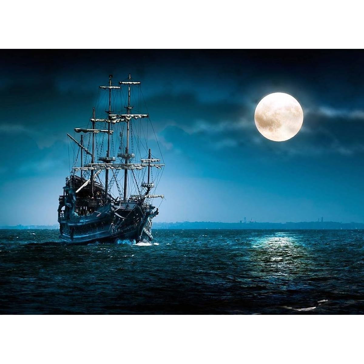 SIM, Handmade Premium Basswood Jigsaw Puzzle 500 Pieces Bright Colors Fameuse Paint 20.6 x 15.1 Inch Nobleness Present in Box Present-Wrap: Ship Sailing Under Moonlight
