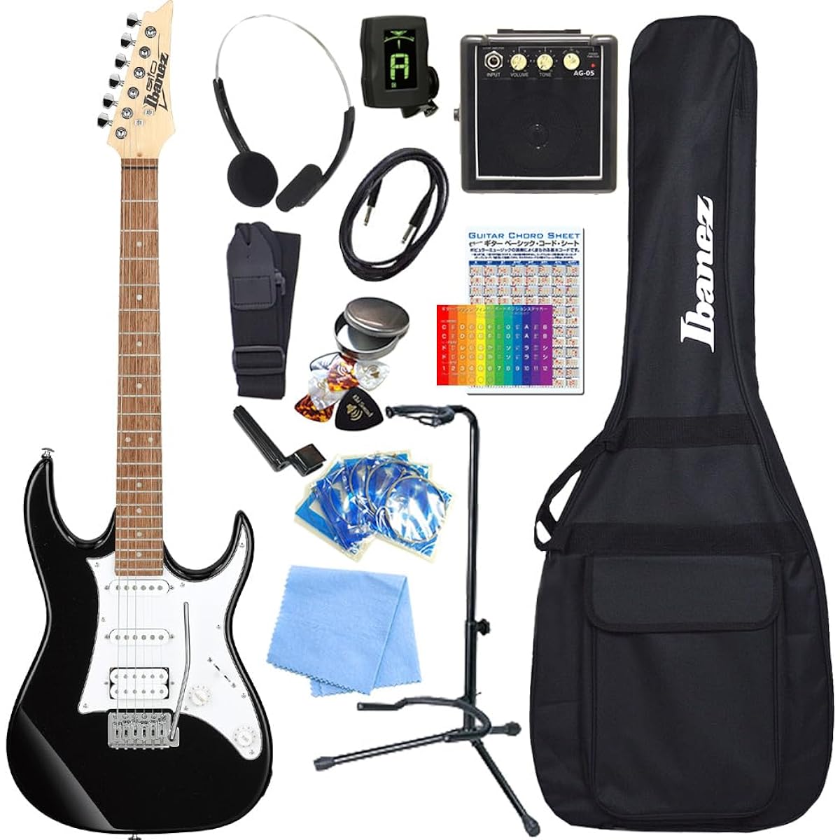 Gio Ibanez GRX40 BKN Electric Guitar for Beginners with Mini Amp 15-Piece Super Basic Set [98765]