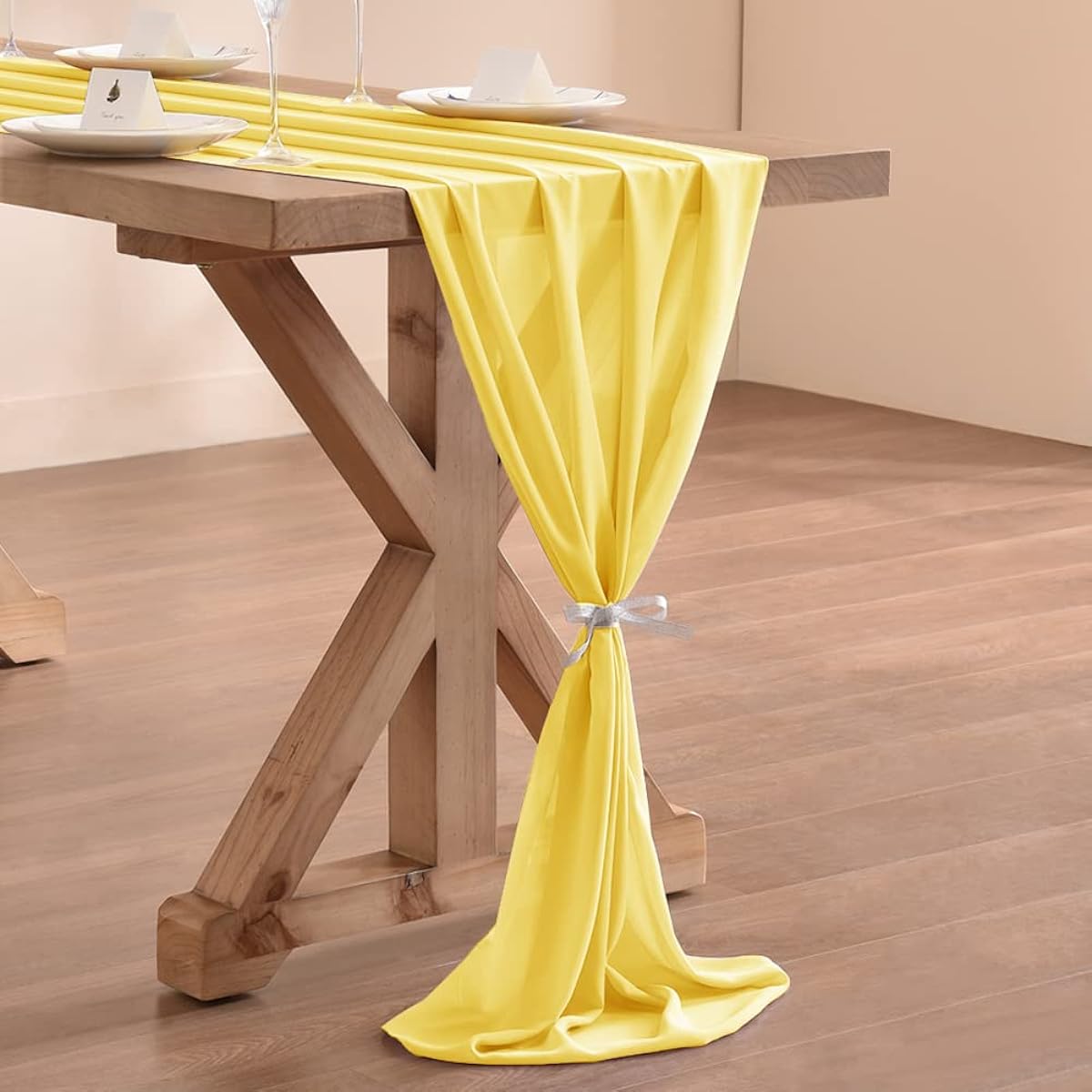 Socomi 14ft Yellow Chiffon Table Runner 29x170inch Sheer Wedding Runner Romantic Rustic Table Runner for Easter Thanksgiving Christmas Baby Shower Decorations