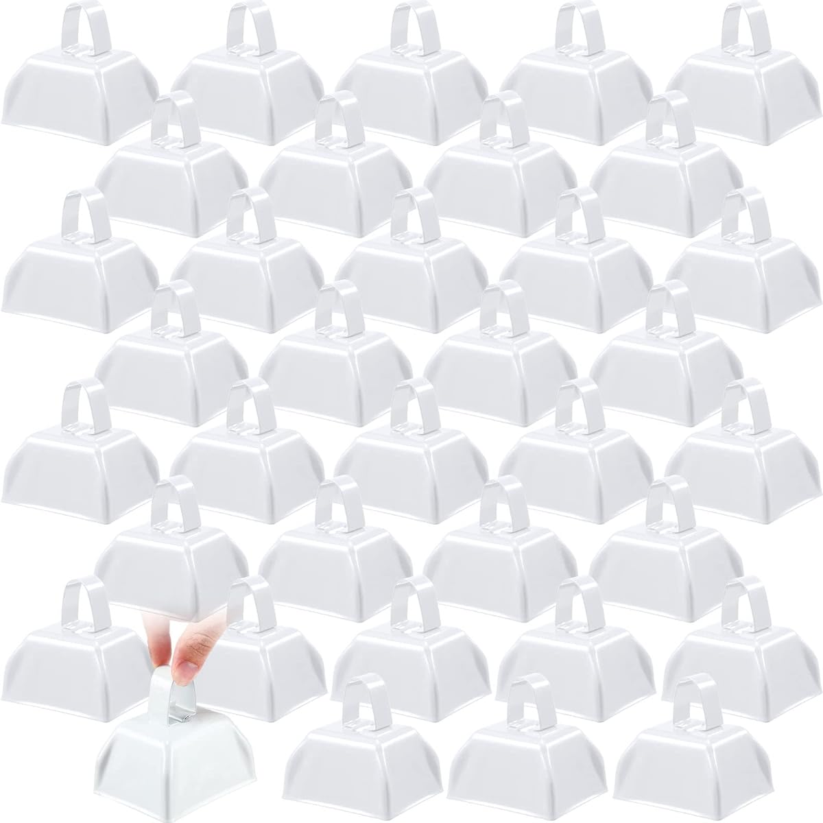 Treela Metal Cowbell Noise Makers with Handles - 36 Pieces Cow Bells Noise Makers for Sporting Events - 3" Bulk Cheer Cowbells with Handles for Football Games, Homecoming, New Year's Eve, Party Favors