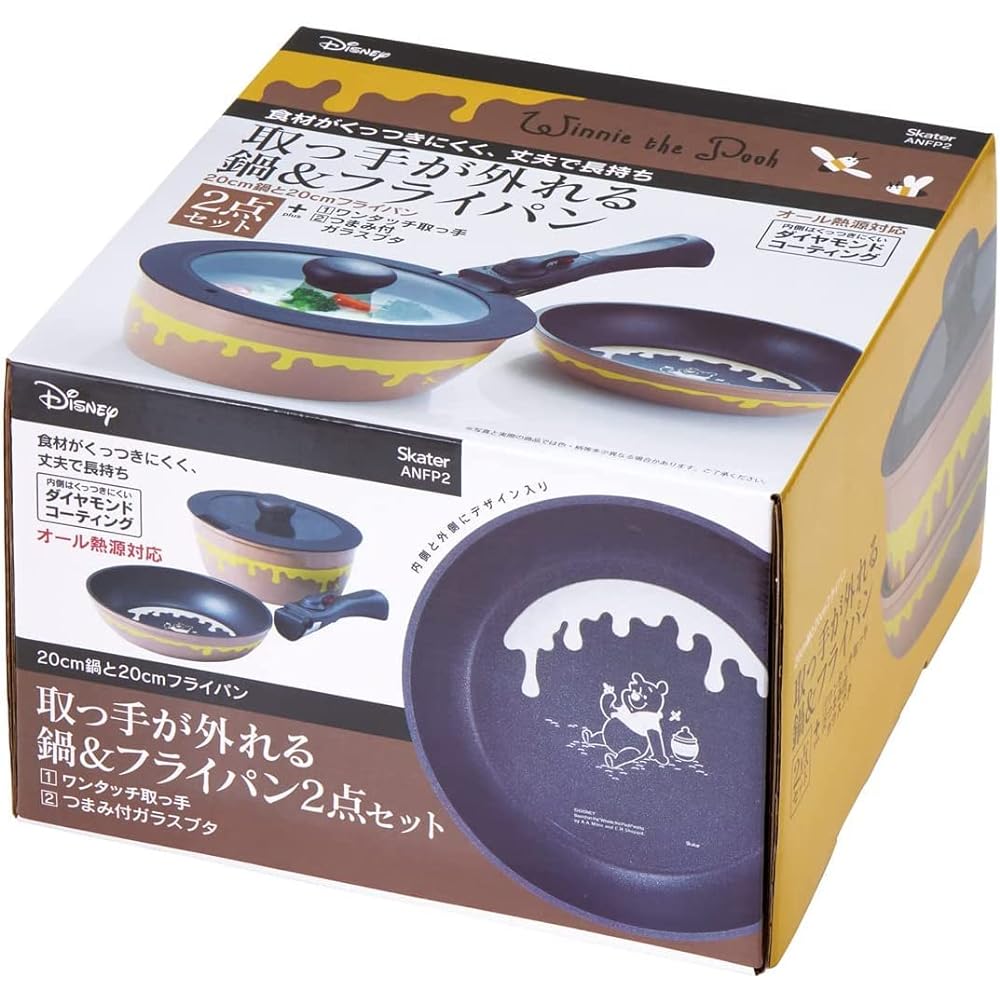 Skater 4-piece pot & frying pan set with removable handles (pot 20cm, frying pan 20cm, lid, handle) 4-piece set IH compatible Disney Winnie the Pooh ANFP2-A
