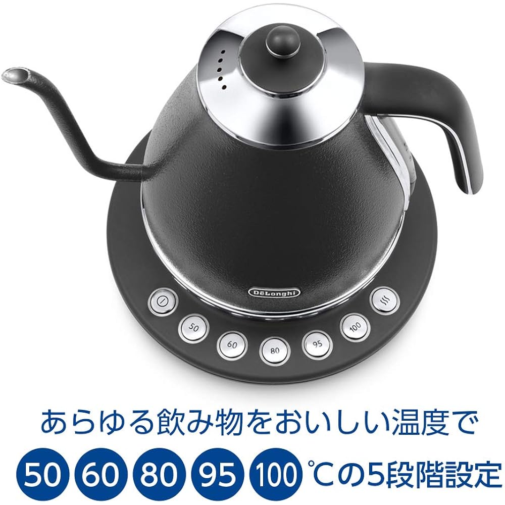 De'Longhi Electric Cafe Kettle Icona KBOE1230J-GY with Temperature Adjustment Function Stainless Steel Hand Drip 1.0L One-Push 5 Temperature Settings 20 Minute Warm Function Accurate Pour Comfort Easy to Read Water Meter [Prestige Gray] 3 Year Warranty w