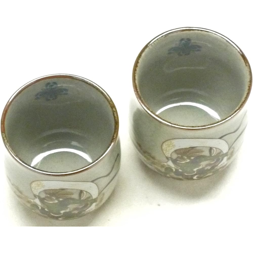 Kutani ware [couple teacup] Wind God and Raijin with inner painting
