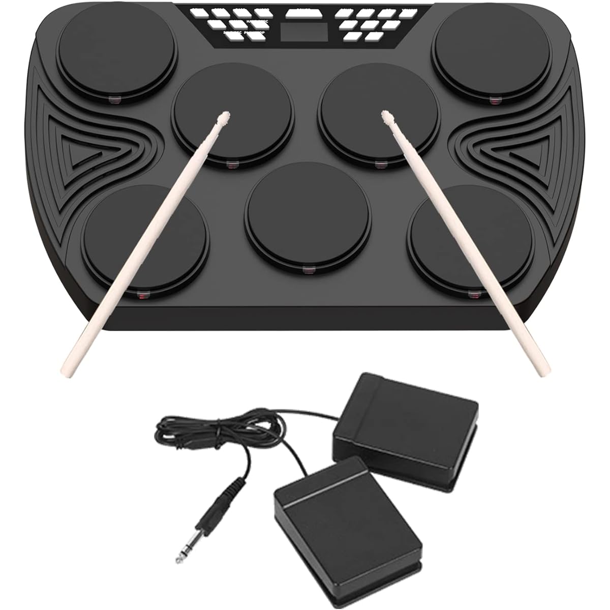 BUZHI Multifunctional Portable Electronic Drum Set 7 Velocity Sensitive Pads Tabletop Drum Built-in 2 Speakers Stereo Rechargeable Practice Drum Pad Support Recording Function/Audio Input/MIDI Output