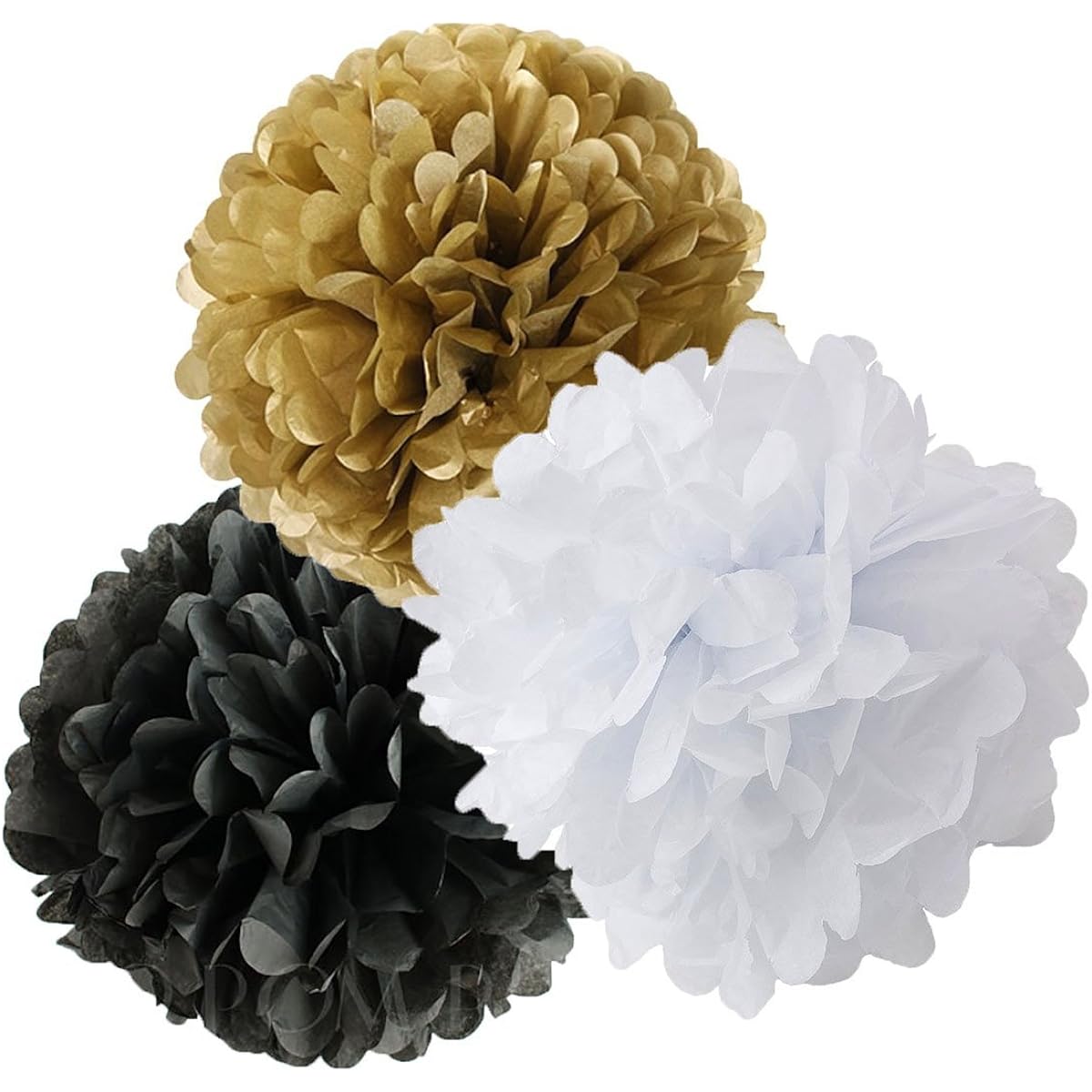 Happy New Year Party Decorations Black White Gold Paper Lanterns Tissue Paper Flower Pom Poms Hanging Paper Fans Perfect for New Years Eve Party/Birthday Decorations/Bridal Shower Decorations