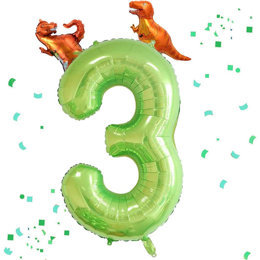 40 Inch Green Number 3 & 2 Pieces Mini Dinosaur Balloons Boys Birthday Party Decoration 3rd Birthday Dinosaur Party Supplies Green Jungle Dinosaur Theme Birthday Party Balloon Decorations