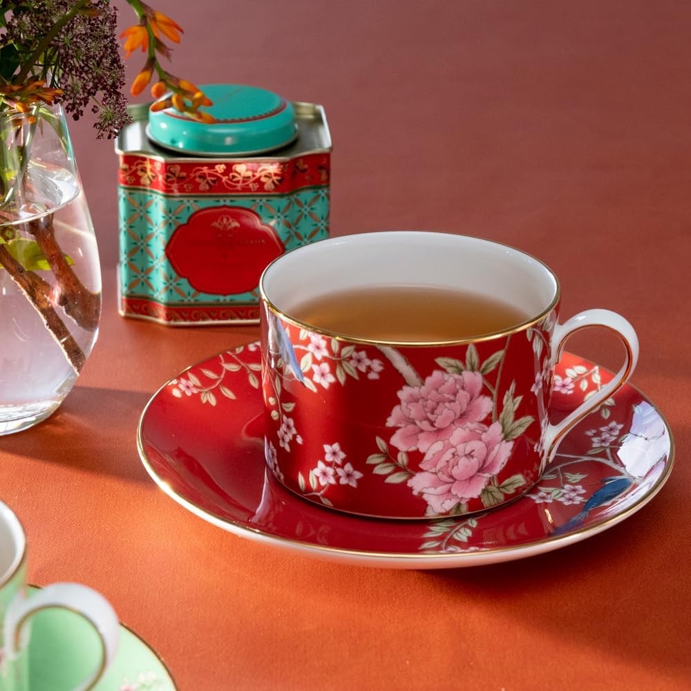 NARUMI Cup Saucer Queen's Garden 270cc Red Floral Pattern Modern Classic Pattern Tea Coffee Cup & Saucer Cute Stylish Present Gift Box Included 97178-54727