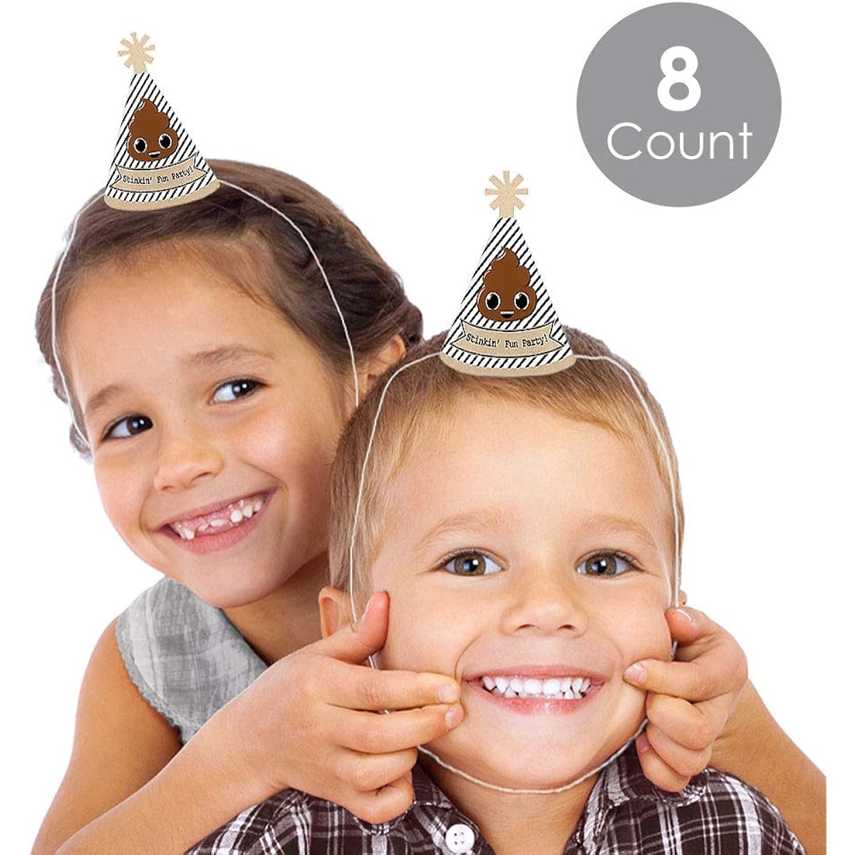 Party 'Til You're Pooped - Mini Cone Poop Emoji Party Hats - Small Little Party Hats - Set of 10