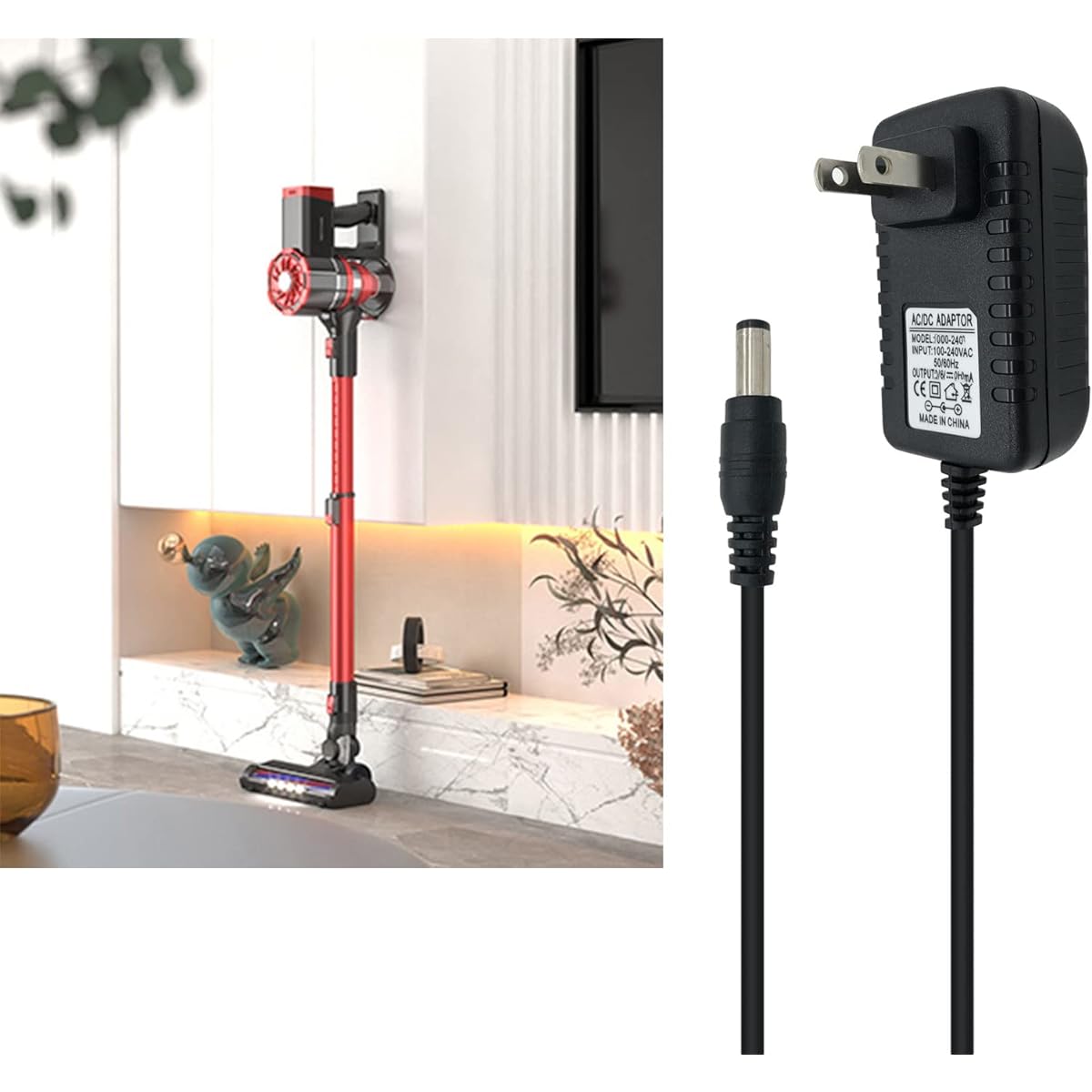 PRETTYCARE Cordless Vacuum Cleaner W100 W200 W300 Replacement Charger AC DC Adapter Power Cord 6.5 Feet - PDEEY