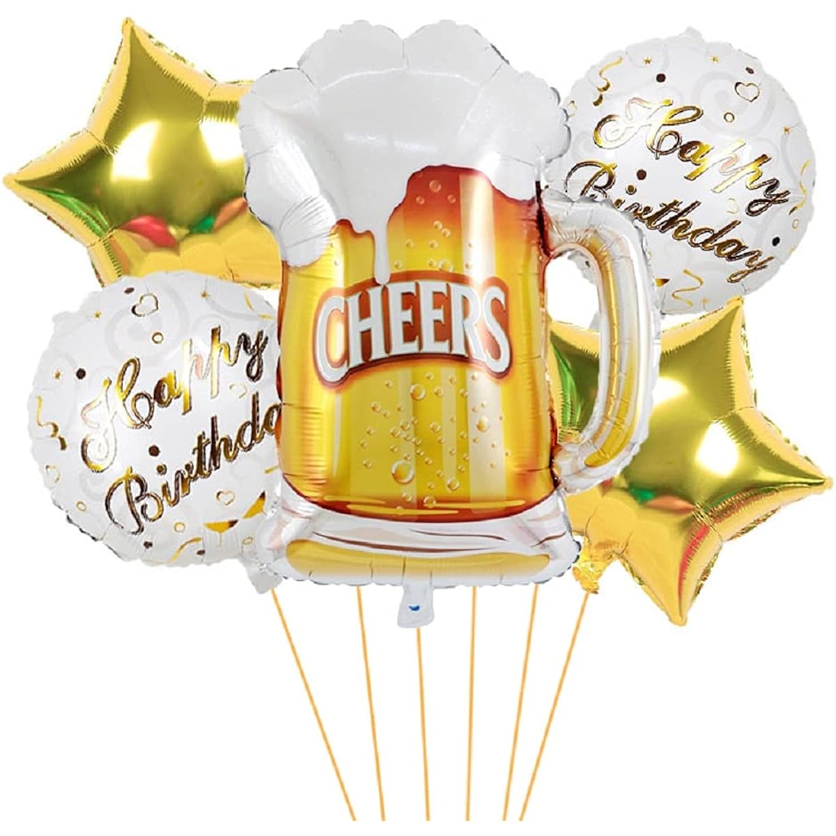Cheers and Beers Party Decorations Balloons Happy Birthday Balloon Cheers Beer Mug Gold Star Foil Balloons Graduation Party Decorations 2023 Beer Festival Birthday Party Summer Party Supplies
