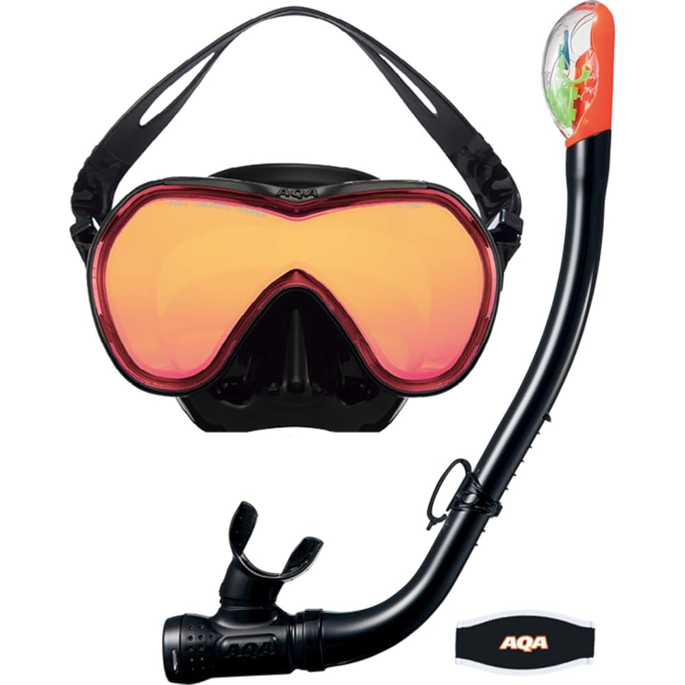 AQA Marine Sports Mask & Snorkel Set Unisex Orca Soft Mirror & Sammy Dry Special Silicone 2-Piece Set KZ-9009