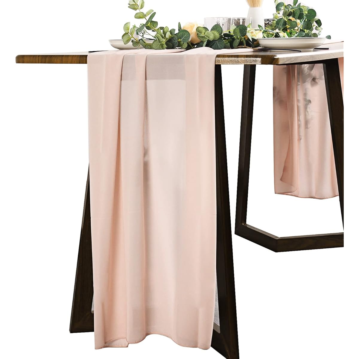 SAYUAN 120 x 27 Inch Chiffon Table Runner Rustic Farmhouse Wedding Baby Shower Decorations Sheer Voile Table Swag Peach