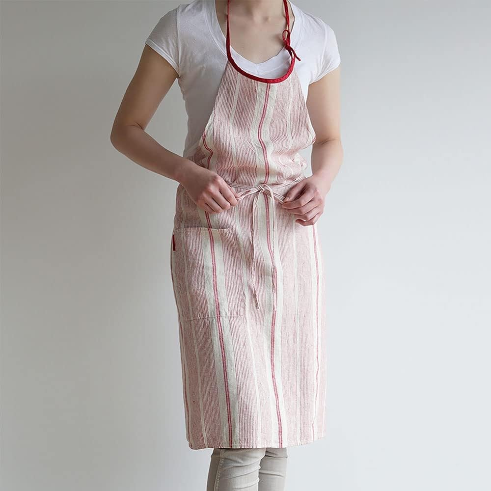[Lino e Lina] [Lino Elina Apron Full Apron Linen Mila Women's Men's Kitchen Plain Linen Simple Long Length Stylish