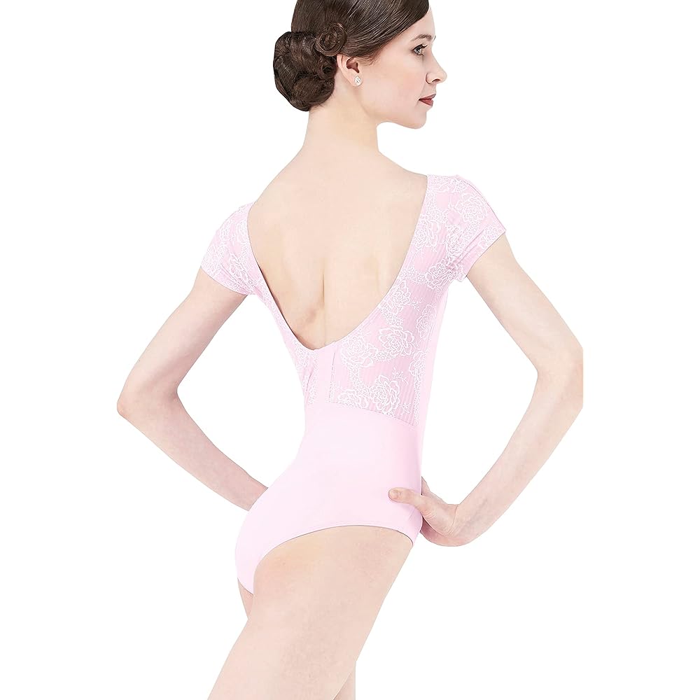 Wear Moi Ballet Short Sleeve Leotard Women's [CARLINE] Floral & Striped Stretch Veil Fabric Microfiber [Genuine Product]