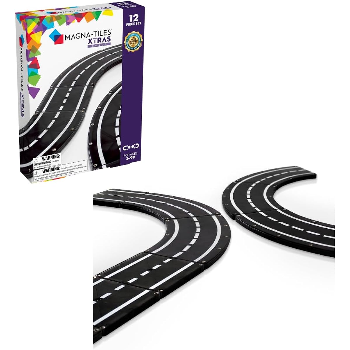 MAGNA-TILES XTRAS:Roads 12-Piece Magnetic Structure Set The Original Magnetic Building Brand