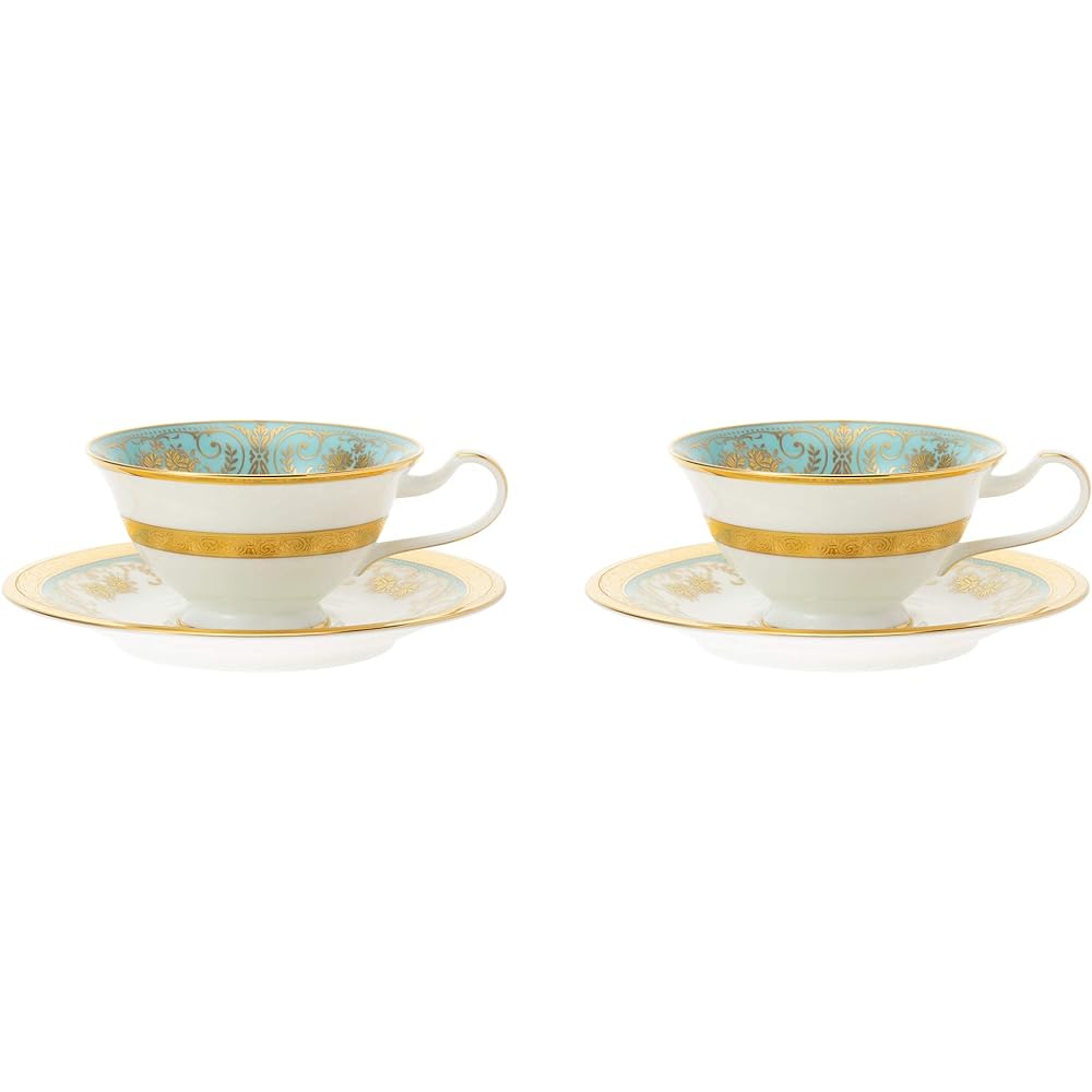 Noritake Cup & Saucer (Pair Set) (Coffee Tea) 220cc Georgian Turquoise 2 Bone China P59587/4857