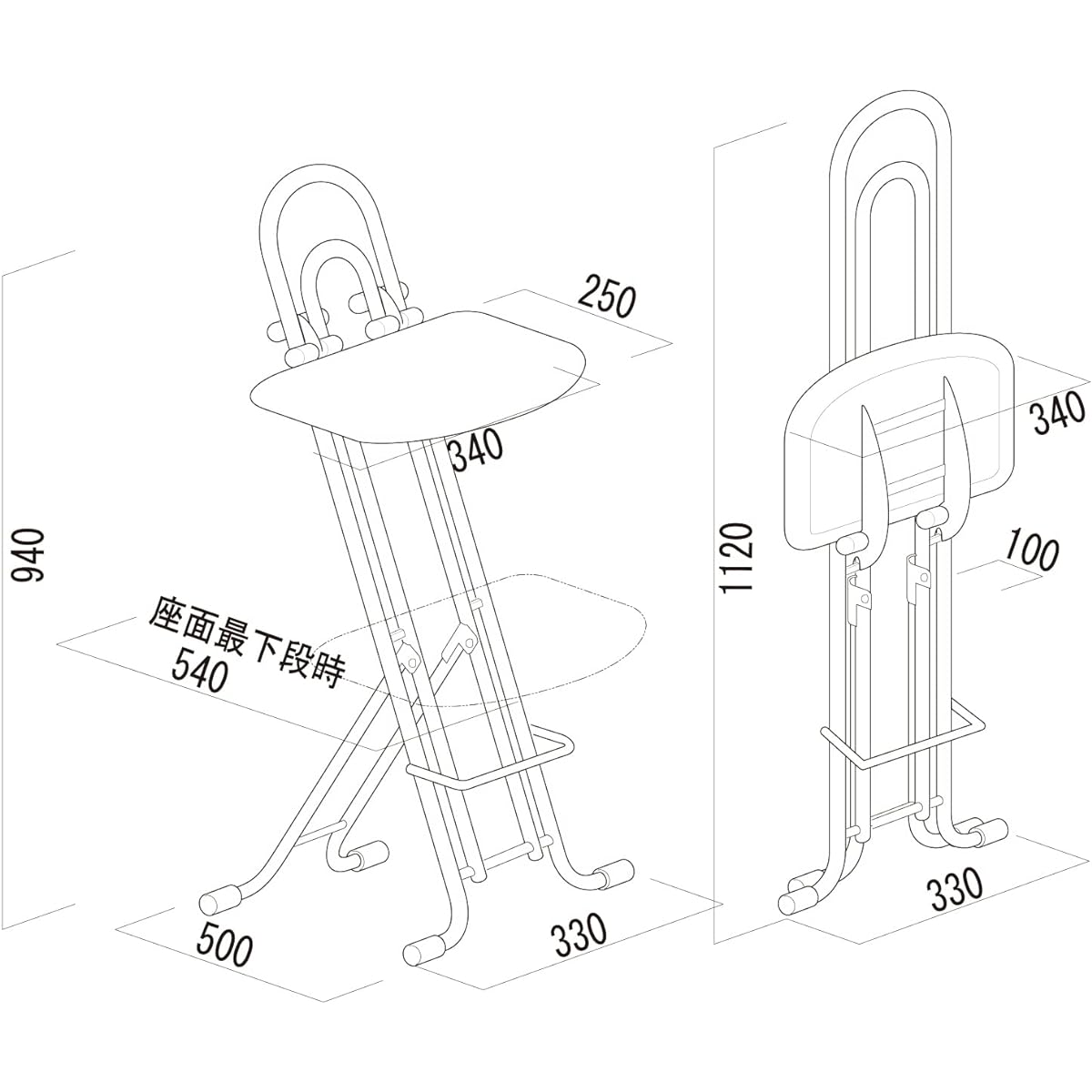 [Rune Seiko] Jumbo Best Work Chair, Silver, Integral Seat Specification, Folding Chair, Load Capacity: 100kg, Height Adjustment, 46cm-81cm, Made in Japan, Perfect for Performances and Telework