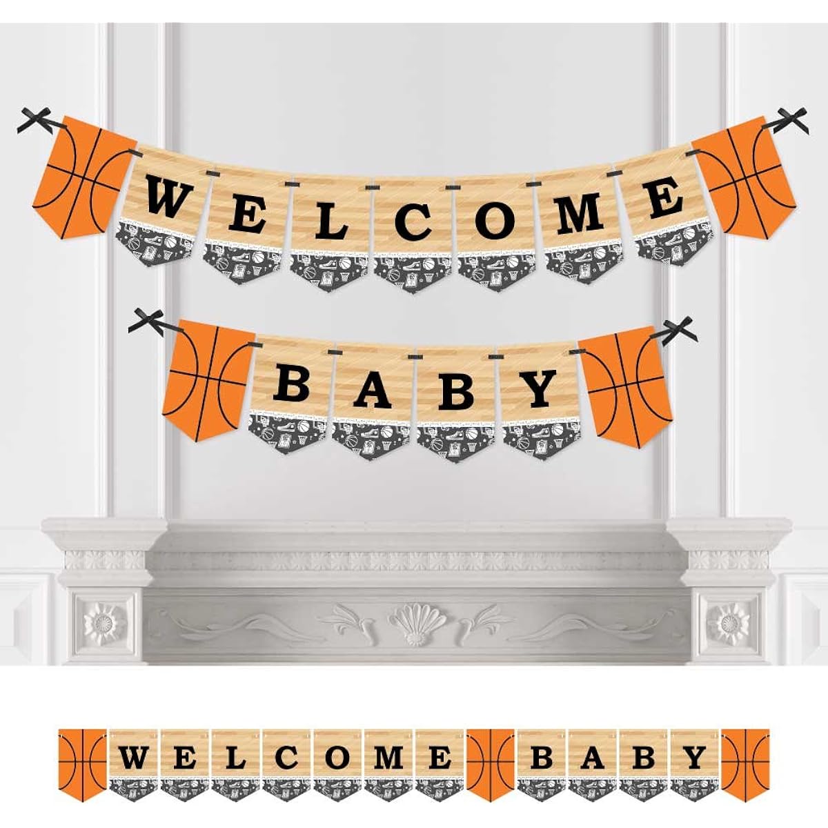Big Dot of Happiness Nothin' but Net - Basketball - Baby Shower Bunting Banner - Sports Party Decorations - Baby Welcome