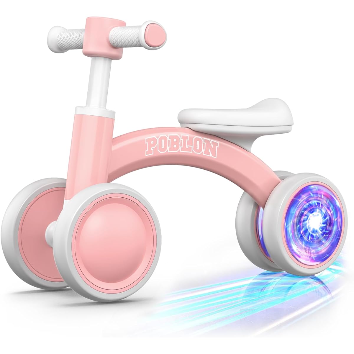 POBLON Colorful Lighting Baby Balance Bike for 1 Year Old Girls and Boys, 12-24 Months, Toddler Bicycle, 4 Wheels & Soft Seat, First Birthday Gift (Pink)