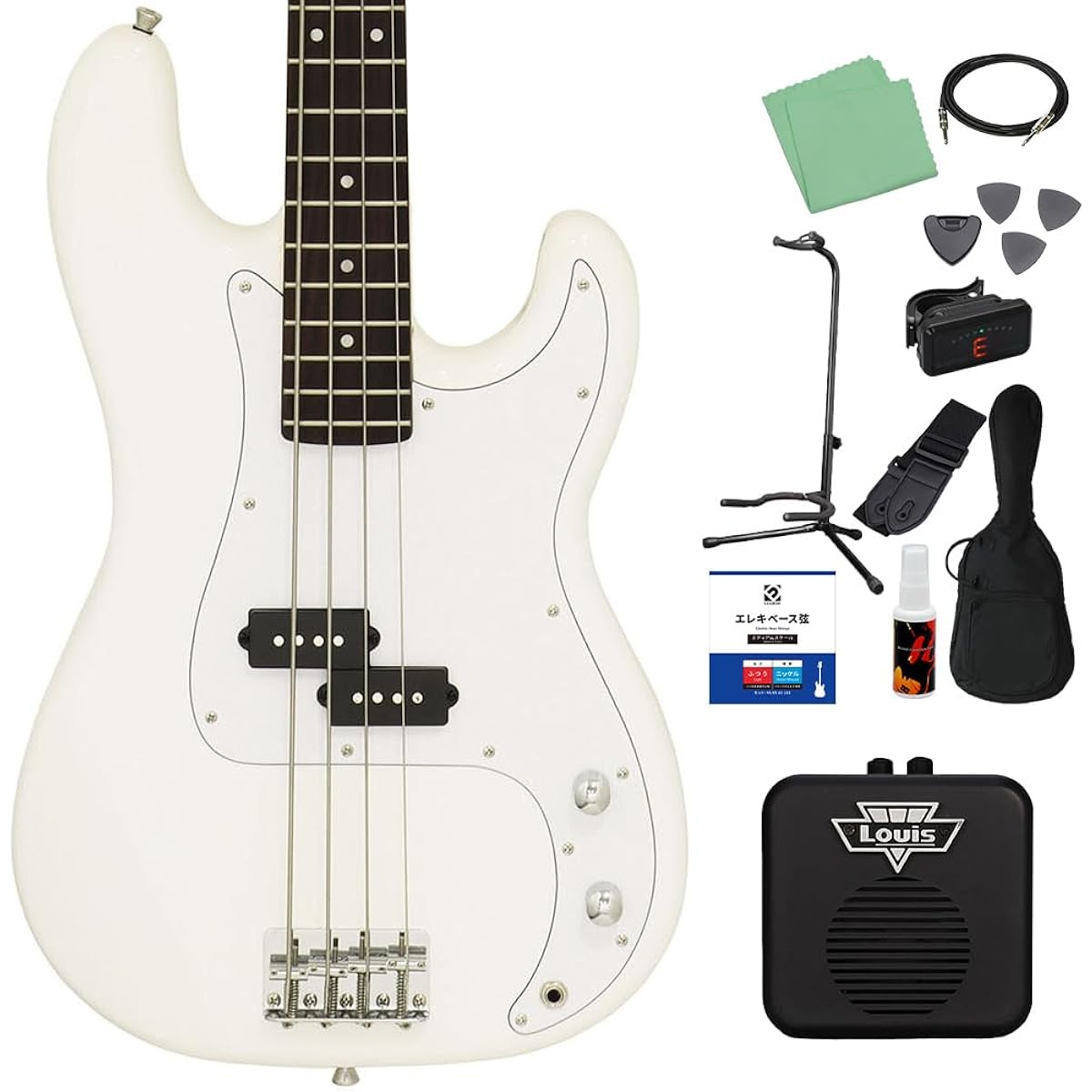 LEGEND LPB-Z WH Electric bass beginner 12-piece set [Mini amplifier included] Precision bass type Plebe White Legend