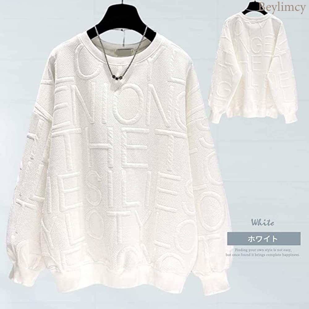 Beylimcy Women's Sweatshirt Hoodie Pullover Embossed Top Sweatshirt Long Sleeve Loose English Cut and Sewn Couple Stylish Casual Spring Autumn Winter Bey13