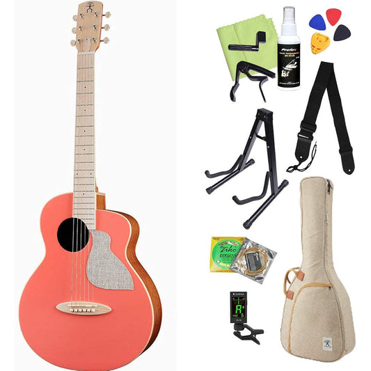 aNueNue aNN-MC10-LC Living Coral Acoustic Guitar Beginner 12-piece Set Mini Guitar [BirdGuitar Color Series] Anuenue