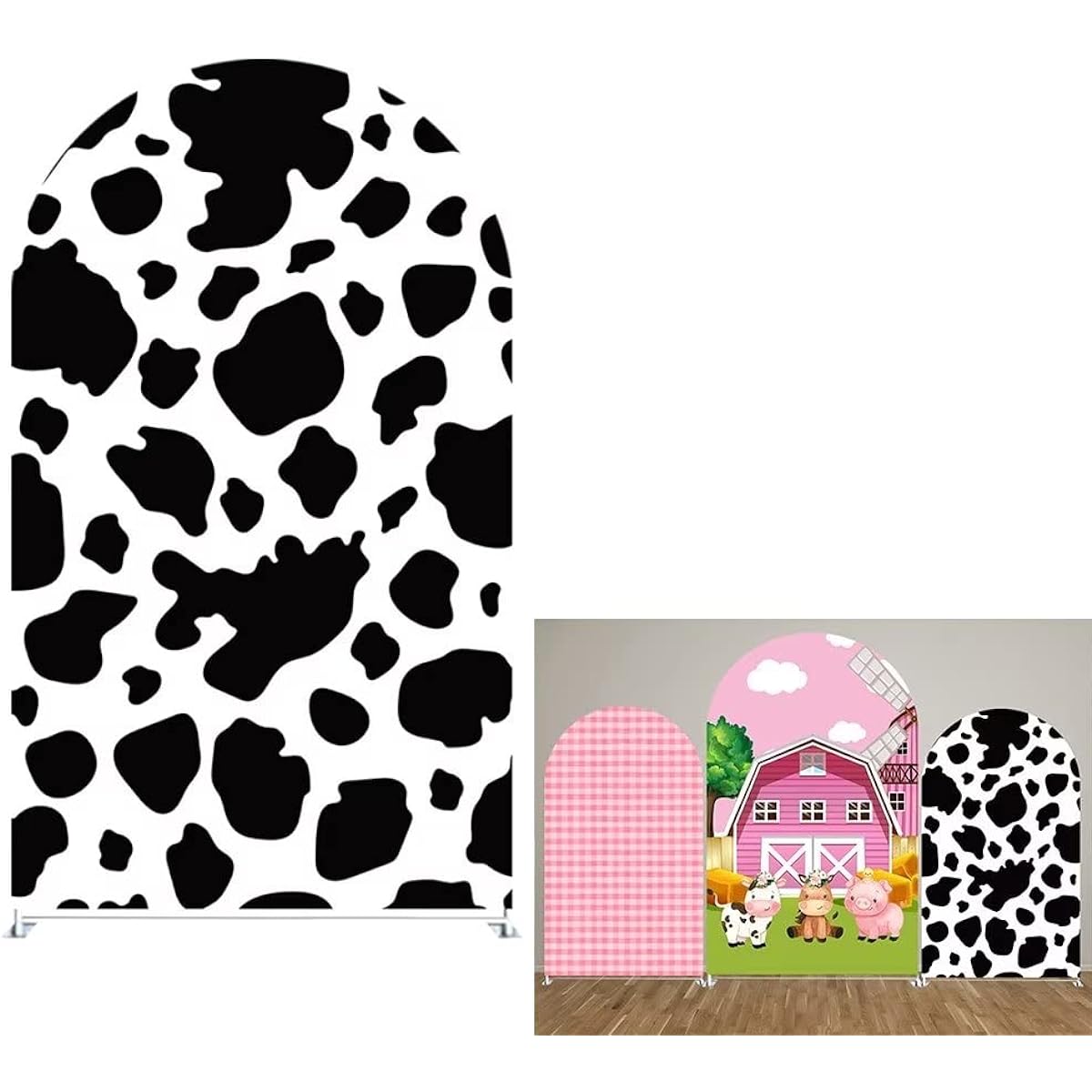 Iydamc Farm Arched Backdrop Cover Red Barn Cow Animal Arched Stretchable Background for Birthday Party Baby Shower Decoration Double Sided Arch Props GX-245-4x7ft