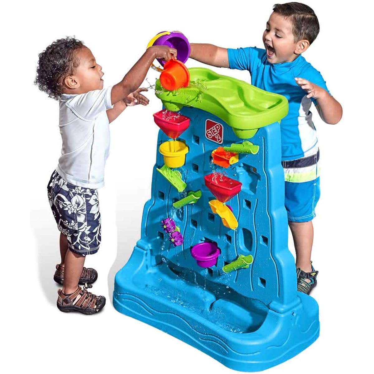 Step2 Waterfall Discovery Wall Playset for Toddlers - Kids Outdoor Activity Water Splash Maze Toy with Accessory Set, Multicolor