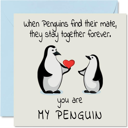 Anniversary Card - You Are My Penguin - Cute Romantic Wedding Anniversary Card for Wife Husband Girlfriend Boyfriend Partner Friend Boyfriend Her 145mm x 145mm Valentine's Day Greeting Card for Fiance