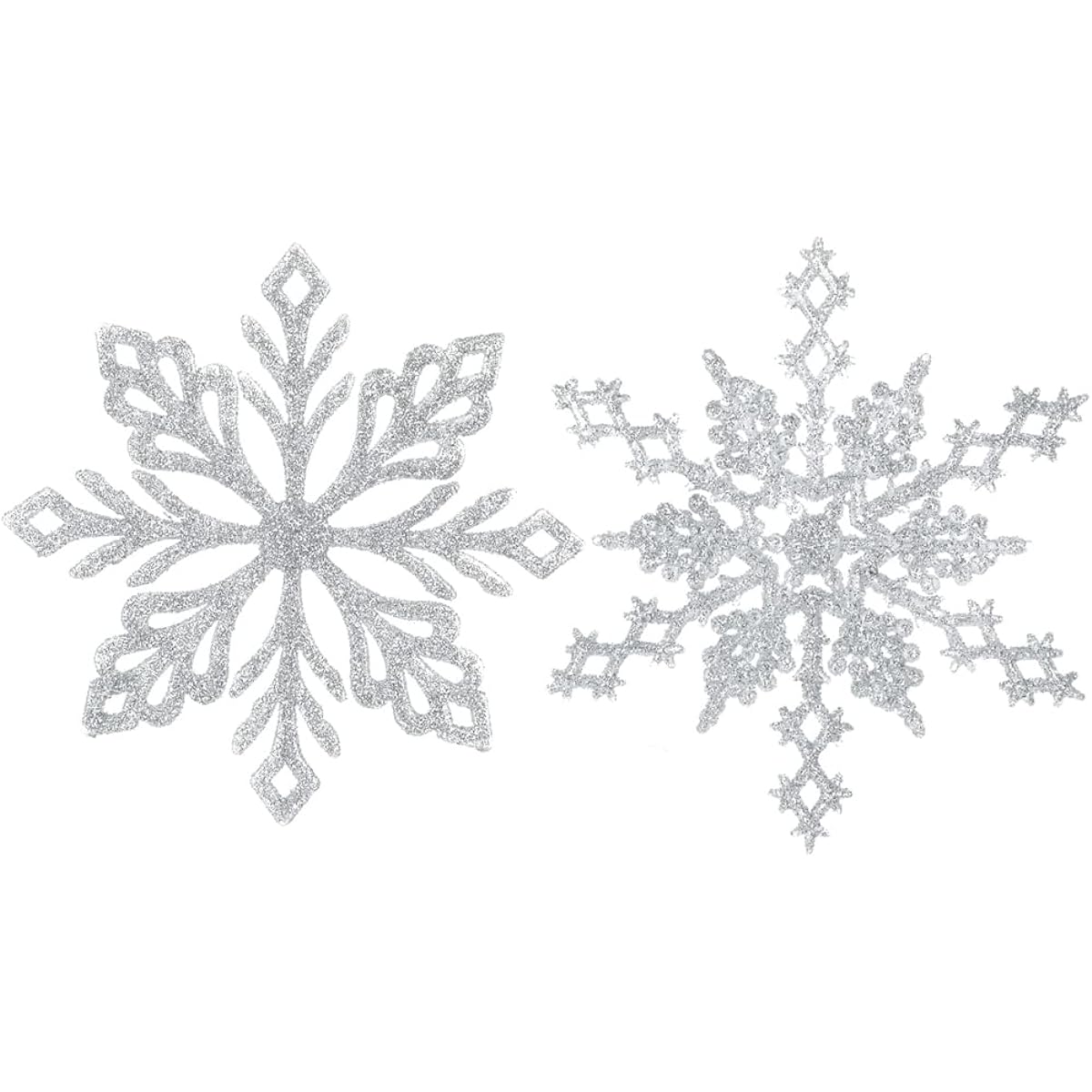 Snowflake Ornaments Plastic Glitter Snowflake Ornaments Winter Christmas Tree Decorations Craft Snowflakes (Silver) 24pcs