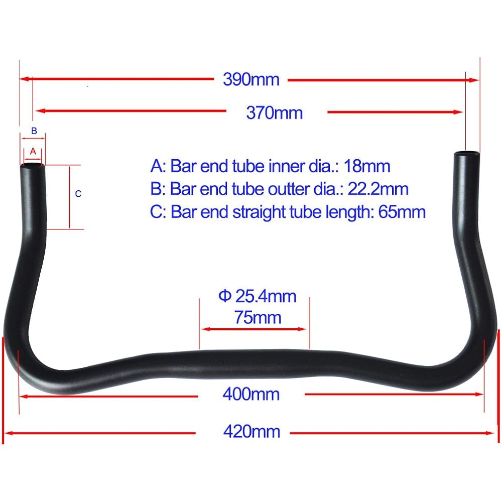 UPANBIKE Mountain Bike, Road Bike Handlebar 25.4mm 37cm Bar End Fixed Gear Bike Handle Black