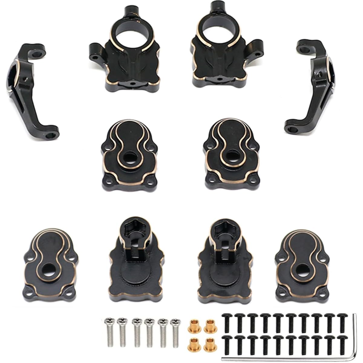 FMS Brass Front & Rear Portal Housing Cover Set + C-Hub Carrier Counterweight for FCX24 1/24 RC Crawler Car Upgrade Parts (Black)