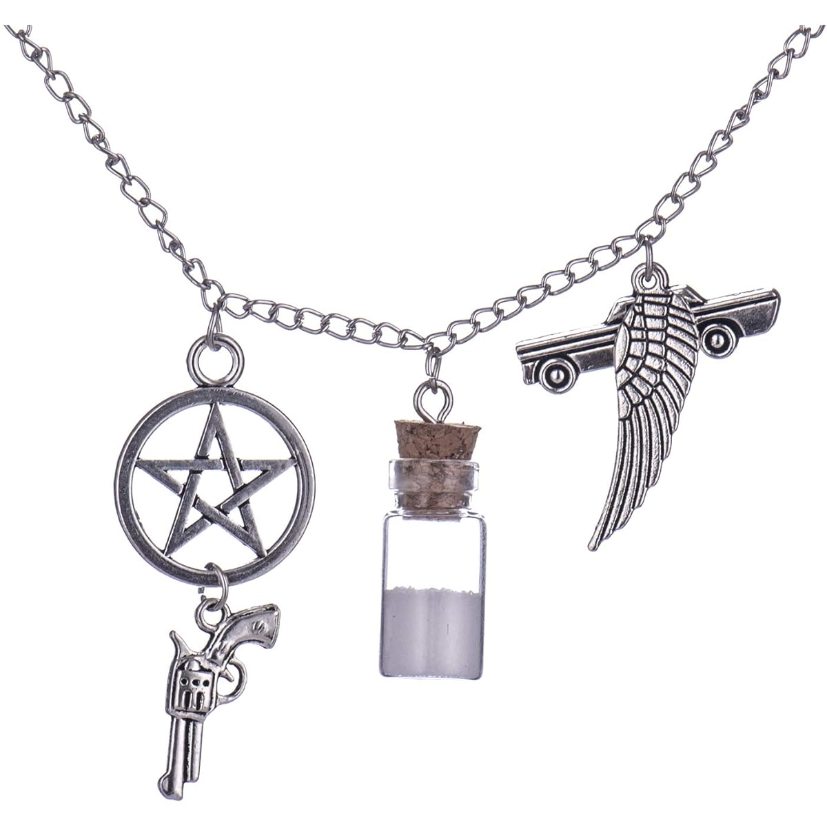 Supernatural Charm Necklace TV Series Salt Bottle Protection 24" Chain