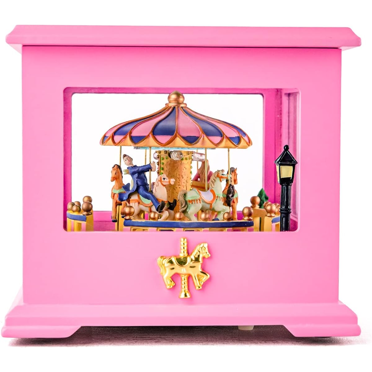 Wooden Carousel Music Box Gift - Music Box Gift for Wife, Daughter, Women, Sister, Pink Merry-Go Round, Valentine's Day, Christmas, Birthday, Anniversary, Present, Play, Castle in The Sky