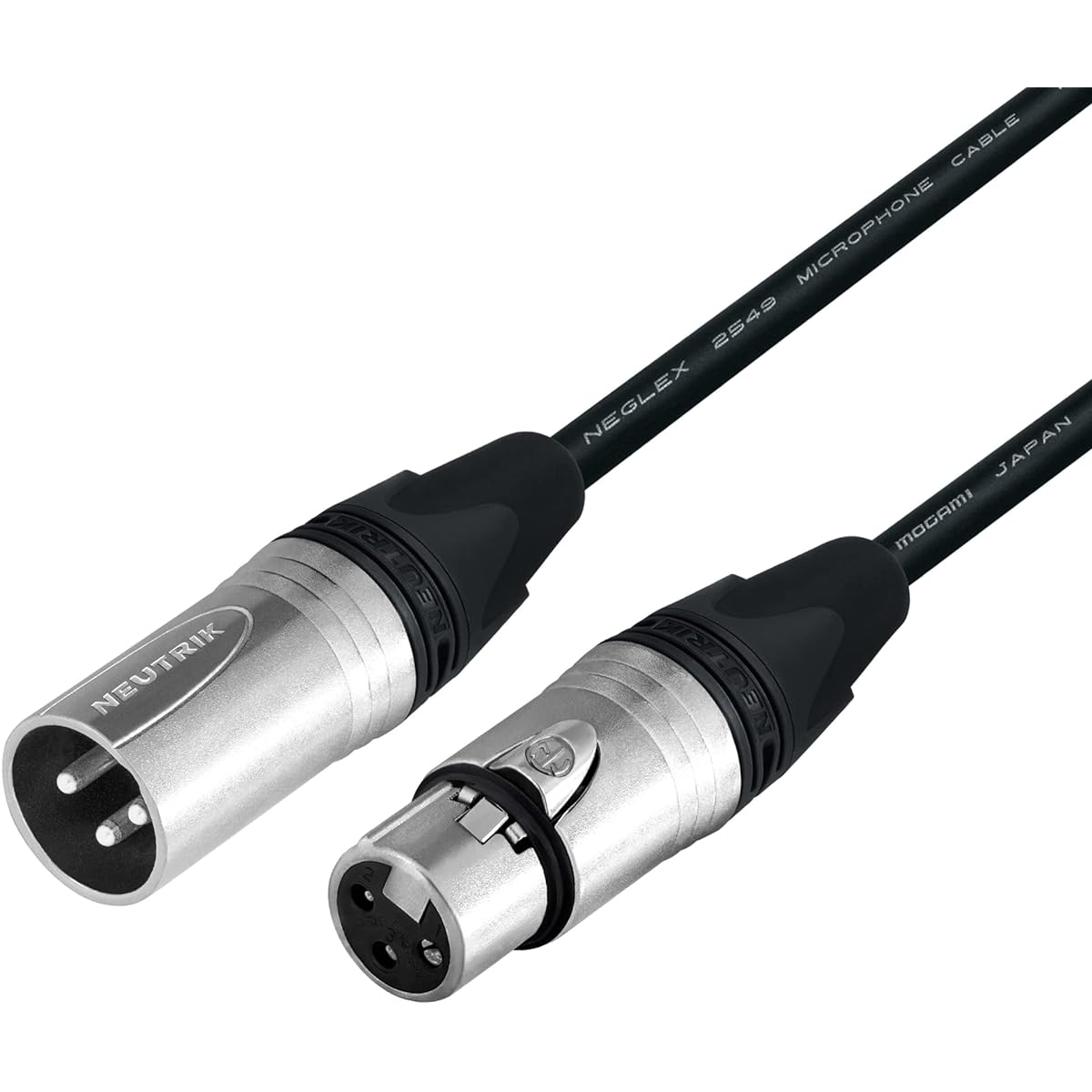WORLDS BEST CABLES 2 Unit - 50 Feet - Balanced Microphone Cable Custom Made - Mogami 2549 (Black) Wire and Neutrik NC3MXX & NC3FXX Silver XLR Plugs
