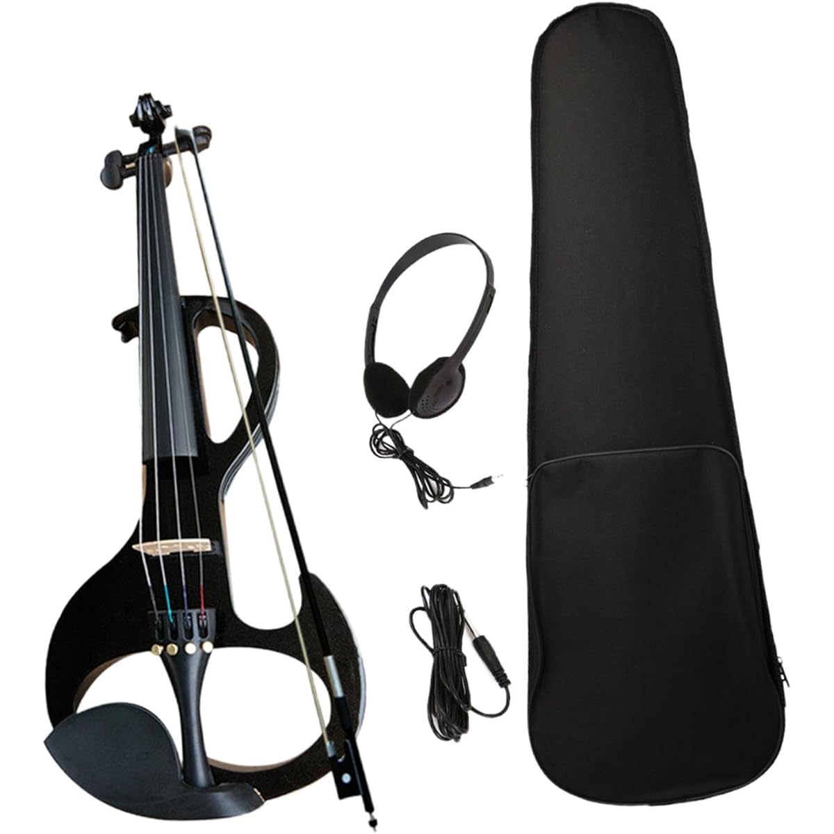 aternee Electric Violin Set Solid Wood Silent Electric Violin Stringed Instrument with Fittings and Hard Case for Beginners and Adults, Black Blue