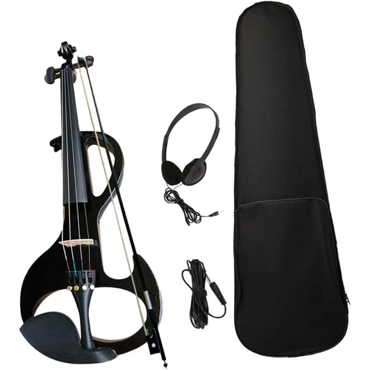 aternee Electric Violin Set Solid Wood Silent Electric Violin Stringed Instrument with Fittings and Hard Case for Beginners and Adults, Black Blue