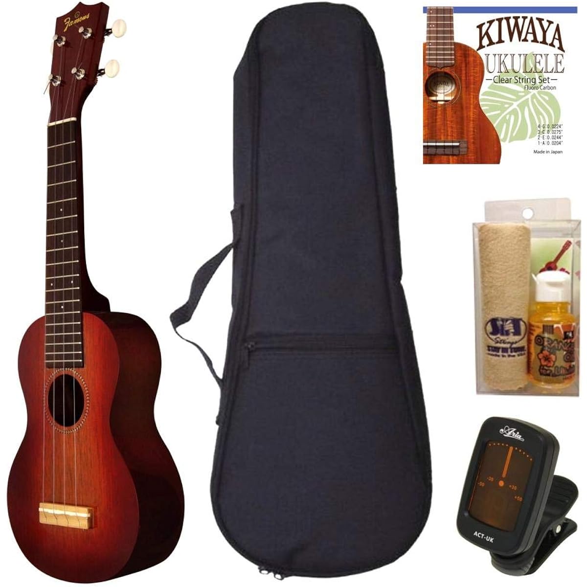 [Standard 5-piece set] Famous FS-7G Soprano Ukulele
