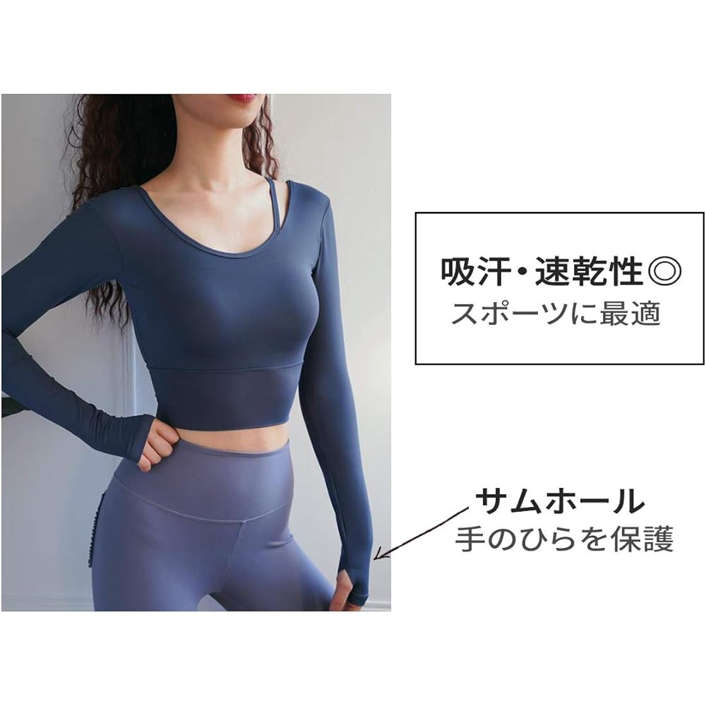[VeroMan] Women's Yoga Wear Tops Long Sleeves with Cups Stylish Short Length ppi-lstops3