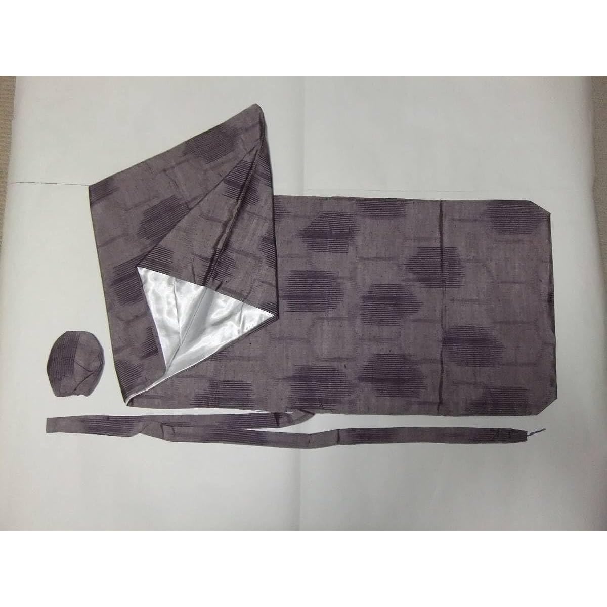 Shamisen long bag and Tenjin bag set, tsumugi, purple color
