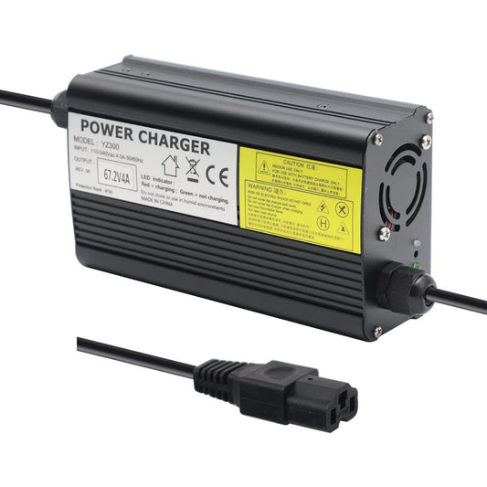 67.2V 4A / 60V 4A Lithium Battery Charger AC Adapter Power Supply for 16S 60V Lithium Li-ion Battery Pack with 3-Hole Plug