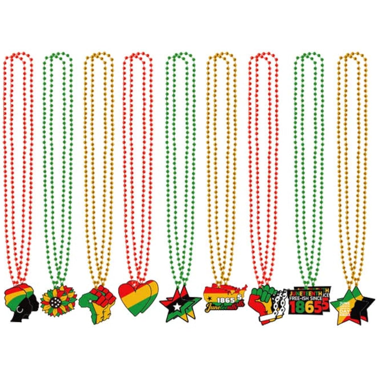 VLUV 18pcs Happy Juneteenth Party Favors Beaded Necklaces Metallic Bead Necklaces Juneteenth Freedom Independence Day Patriotic Party Favors Decoration Supplies (9 Designs), 80cm, Plastic, PS